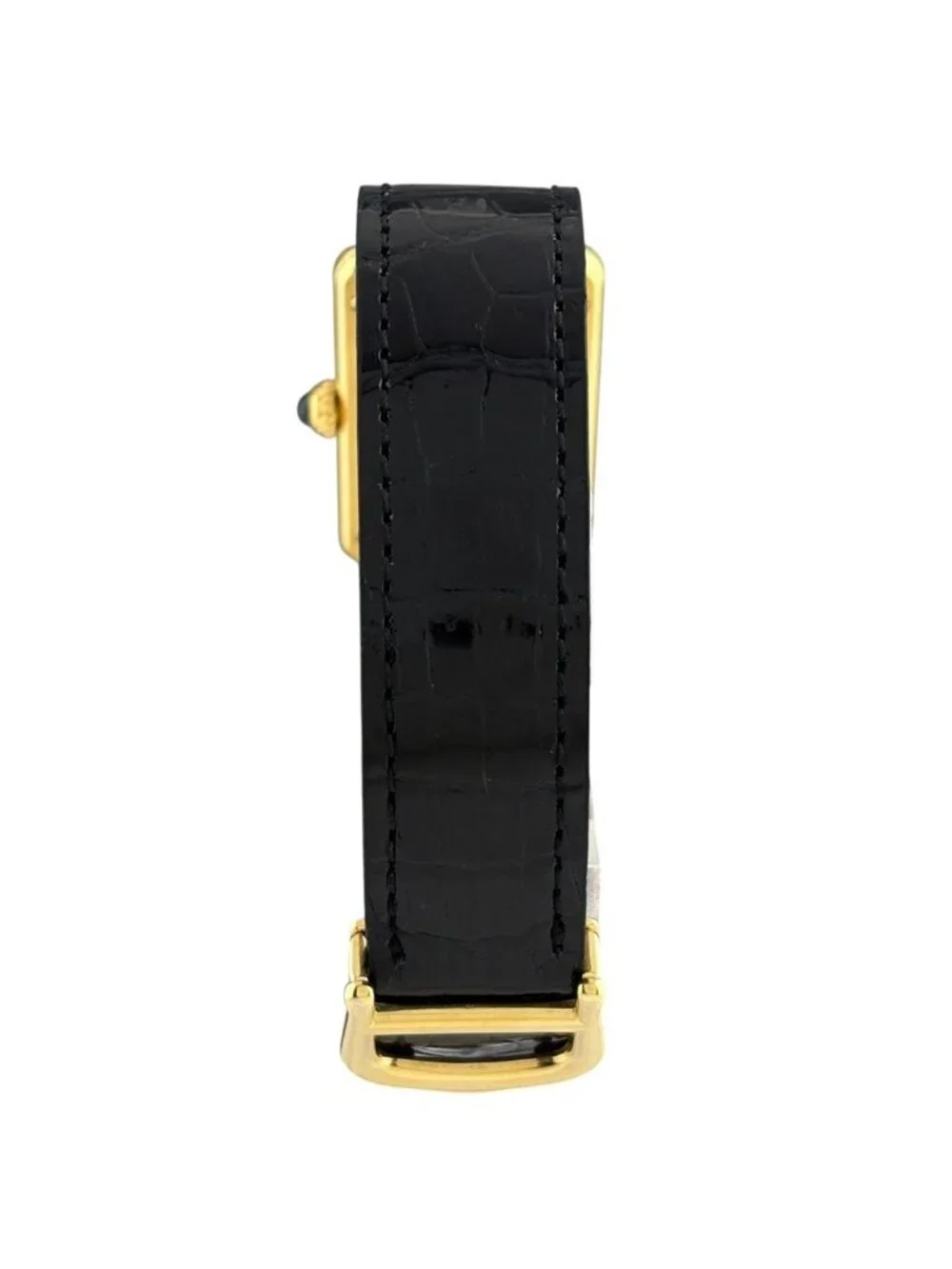 Cartier Must Tank SM Vermeil Watch 925 Sterling Silver Leather Quartz Yellow